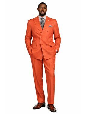 Men's Double Breasted Pinstripe Suit 6x2, Regular-Fit, Adjust Waist, CANYON CLAY